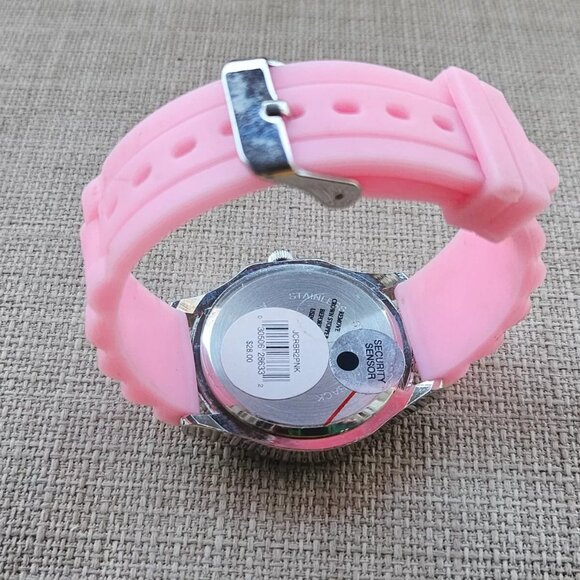 Women Wristwatch Pink Rubber Strap Silver Tone Case Crystal Accent Bezel Watch - Picture 10 of 11